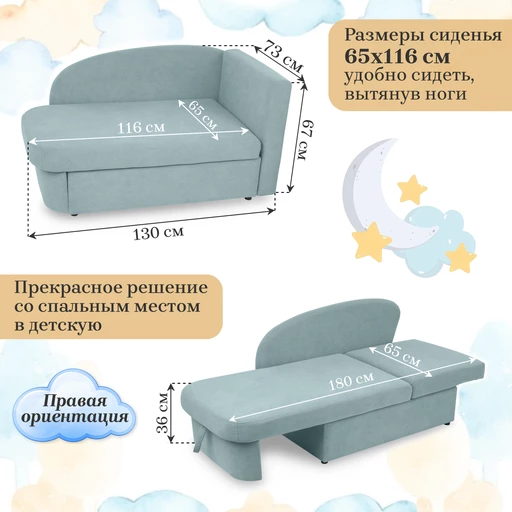 Диван-кровать правая 1050 мятный Brendoss в Верхнем Тагиле - verhnij-tagil.mebel-e96.ru