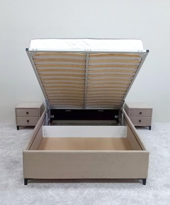 Кровать с подъемным механизмом Мега беж (Лин) в Верхнем Тагиле - verhnij-tagil.mebel-e96.ru