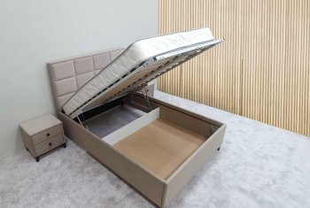 Кровать с подъемным механизмом Мега беж (Лин) в Верхнем Тагиле - verhnij-tagil.mebel-e96.ru