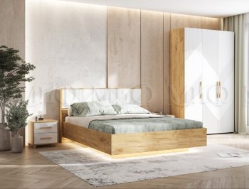 Кровать парящая Ирис крафт/белый с подсветкой (Миф) в Верхнем Тагиле - verhnij-tagil.mebel-e96.ru