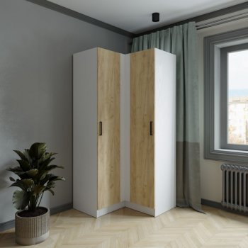 Шкаф угловой Ларс (угол прямой), Белый/Крафт золотой (Микон) в Верхнем Тагиле - verhnij-tagil.mebel-e96.ru