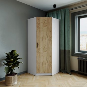 Шкаф угловой Ларс (угол скос), Белый/Крафт золотой (Микон) в Верхнем Тагиле - verhnij-tagil.mebel-e96.ru