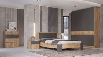 Кровать двуспальная Ленора вотан/Графит (Лин) в Верхнем Тагиле - verhnij-tagil.mebel-e96.ru