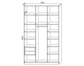 Шкаф распашной 1500 мм М6-3.3 Б+П+Б 150 + ящики + антресоль (М6) в Верхнем Тагиле - verhnij-tagil.mebel-e96.ru
