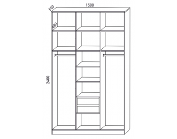 Шкаф распашной 1500 мм М6-3.4 П+Б+П 150 + антресоль + ящики (М6) в Верхнем Тагиле - verhnij-tagil.mebel-e96.ru