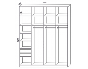 Шкаф распашной 2000 мм М6-4.6 Б+П+П+П 200 + антресоль + ящики (М6) в Верхнем Тагиле - verhnij-tagil.mebel-e96.ru