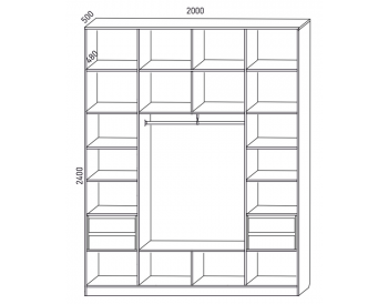 Шкаф распашной 2000 мм М6-4.2 Б+П+Б 200 + антресоль + 4 ящика (М6) в Верхнем Тагиле - verhnij-tagil.mebel-e96.ru