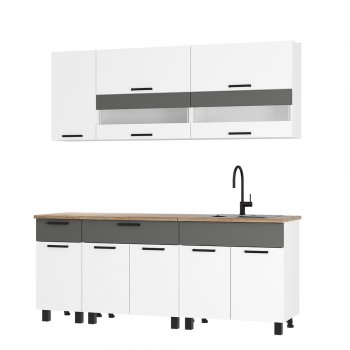 Кухонный гарнитур Монтана 2000 мм белый/графит (БТС) в Верхнем Тагиле - verhnij-tagil.mebel-e96.ru