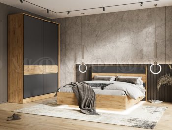 Кровать парящая Роджина с подсветкой, крафт/графит (Миф) в Верхнем Тагиле - verhnij-tagil.mebel-e96.ru