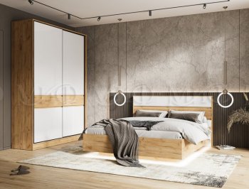 Кровать парящая Роджина с подсветкой, крафт/белый (Миф) в Верхнем Тагиле - verhnij-tagil.mebel-e96.ru