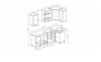 Угловой кухонный гарнитур Жемчуг 2200*1000 мм в Верхнем Тагиле - verhnij-tagil.mebel-e96.ru