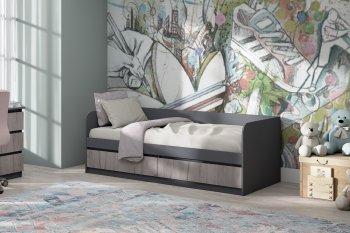 Кровать Соната 900 графит/крафт серый (Зарон) в Верхнем Тагиле - verhnij-tagil.mebel-e96.ru